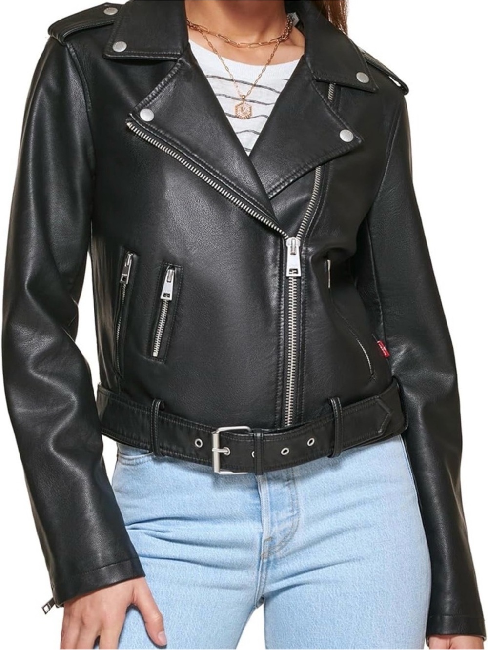 Womens Black Faux Leather Biker Jacket